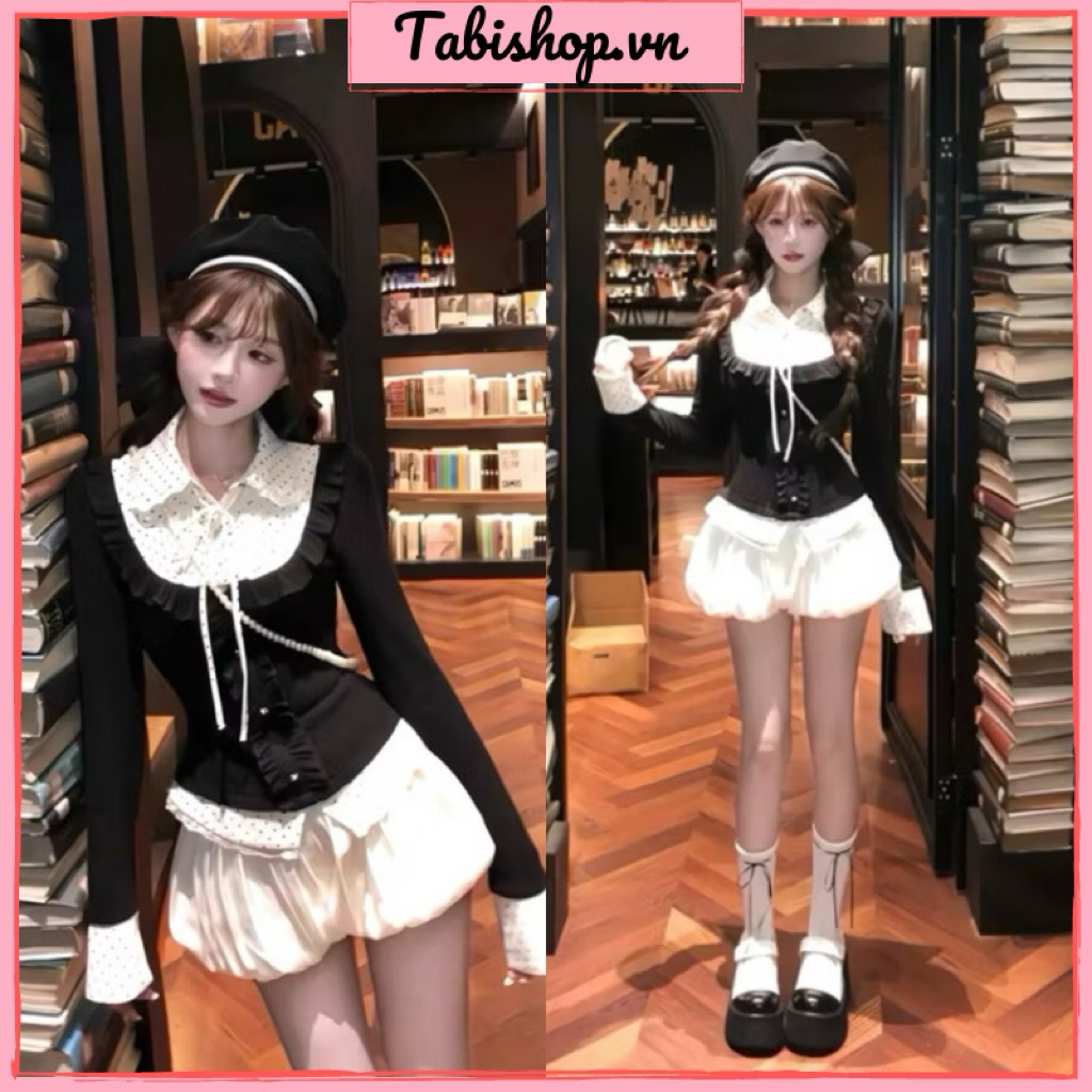 Set áo thun phối giả sơ mi chấm bi kèm quần bí TABISHOP Set đồ nữ dễ thương mặc mặc đi học đi chơi(253) | BigBuy360 - bigbuy360.vn