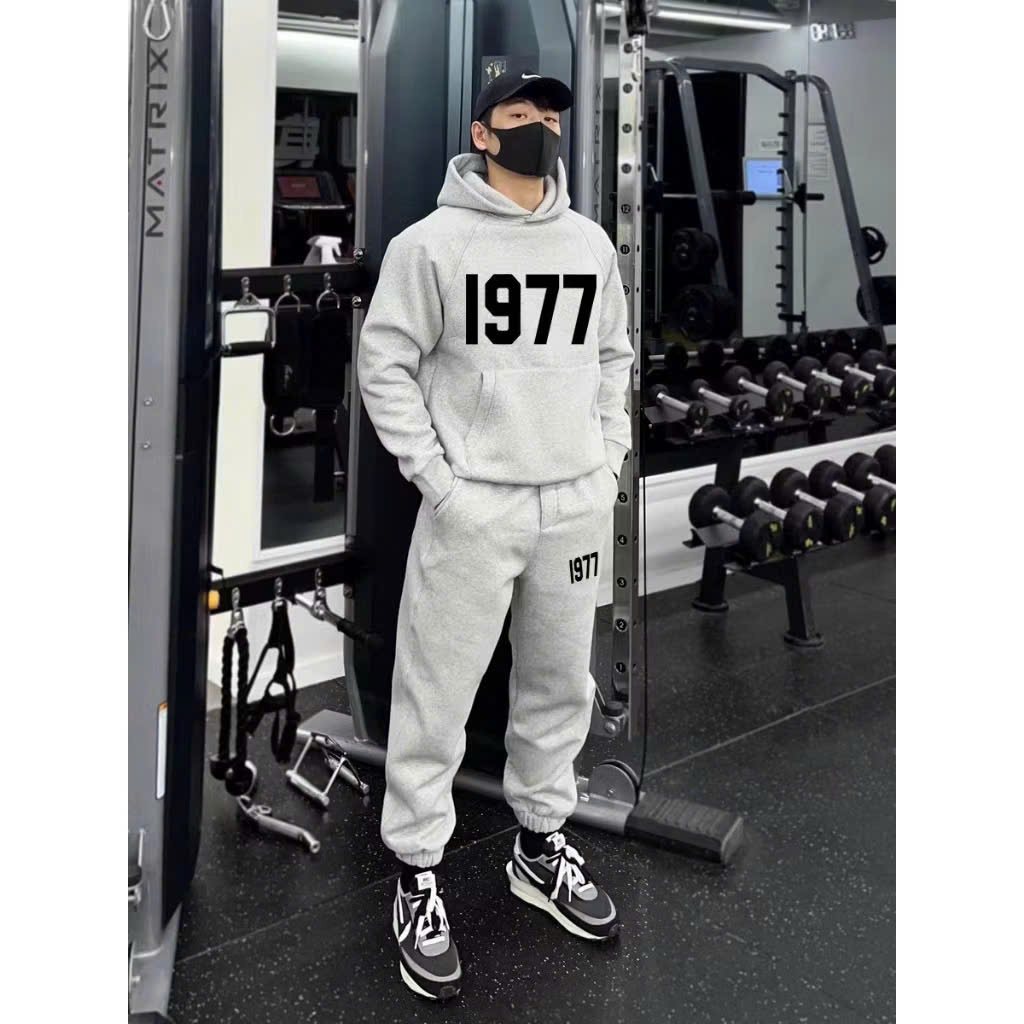 Bộ Nỉ Thể Thao Hoodie Nam Nữ Phối 1977 Cá Tính, Chất Liệu Nỉ Bông Cao Cấp Dày Dặn Ấm Áp