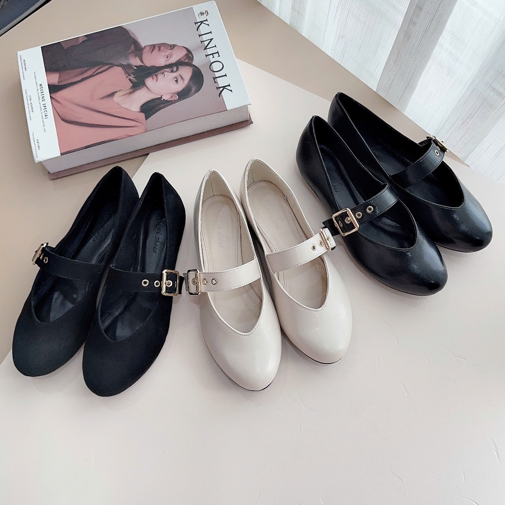 Giày búp bê bệt nữ mũi tròn khóa cài ngang DAZZLING SHOES basic dễ phối đồ công sở BB63