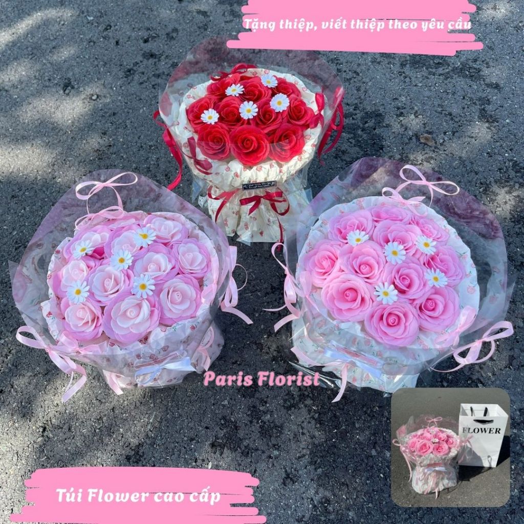 Paris-Bó hoa sáp ecuado 11 bông dáng tròn mix hoa nhí siêu xinh-quà tăng bạn gái, tặng sinh nhật, qu