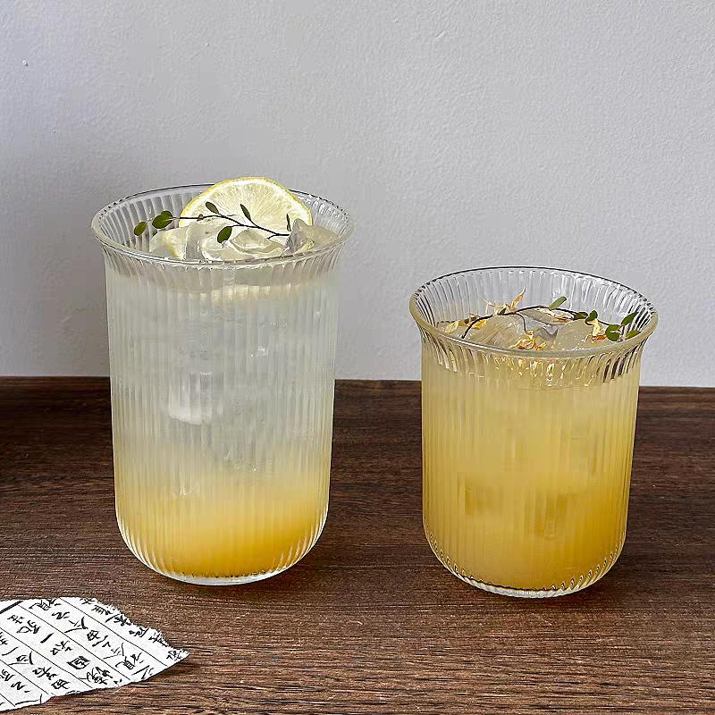 Ly thủy tinh trơn và sọc cao cấp 330ml 480ml chịu nhiệt – ly uống cà phê, nước, cocktail sang trọng