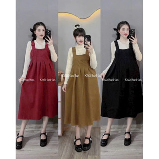  Đầm bầu gồm 2 chi tiết áo cổ cao và yếm - đầm bầu mùa đông cho mẹ phong cách trẻ trung 