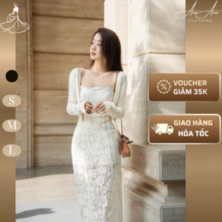  Ann Ann Clothing- Set 2 món váy ren dài 2 dây ôm body gợi cảm + áo choàng ren croptop dài tay sang chảnh basic quý cô 