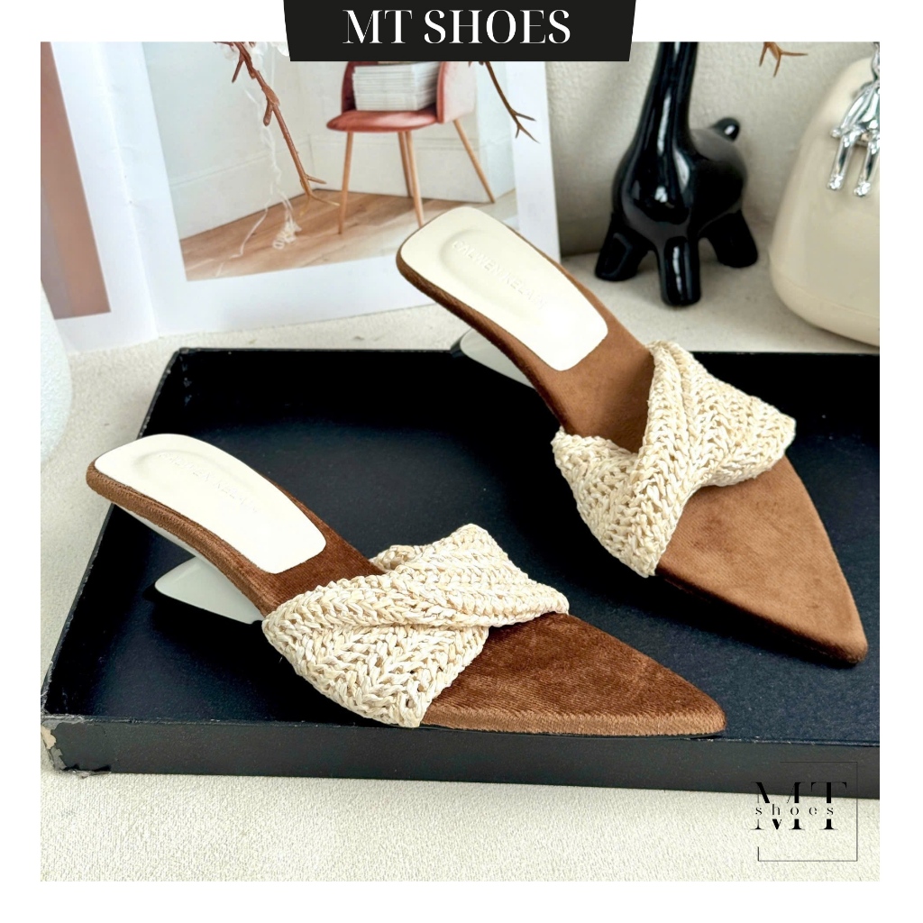 Guốc Cao Gót Nữ Mũi Nhọn Cao 5 Phân Quai Đan Cói Thời Trang Form Đẹp Tôn Chân MT Shoes GN100