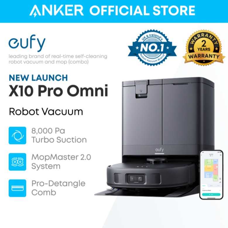 Robot hút bụi lau nhà Eufy Omni X10 Pro 8,000 PA, Giẻ lau xoay MopMaster 2.0, Công nghệ dẫn đường AI