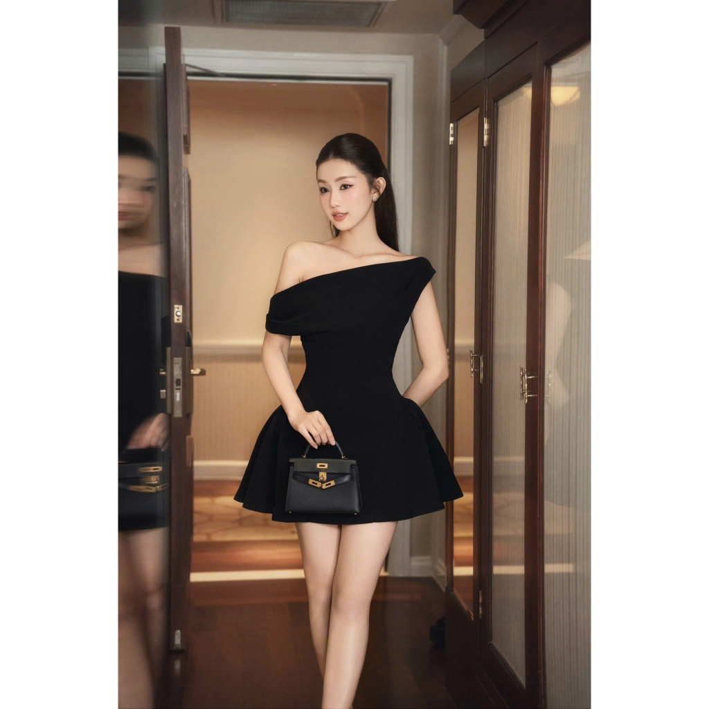 Đầm dự tiệc lệch vai dáng xòe sang trọng Vie Dress | BigBuy360 - bigbuy360.vn