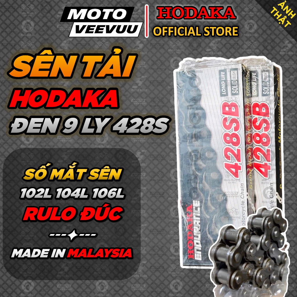 [MTVV] Sên xích HODAKA ĐEN 9 LY 428S 102 104 106 MẮT - Made in MALAYSIA <END>