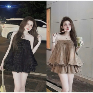  Set đầm babydoll chấm bi áo cup ngực bí kèm chân vây cực xinh phong cách tiểu thư dễ thương cho nữ đi chơi dự tiệc 