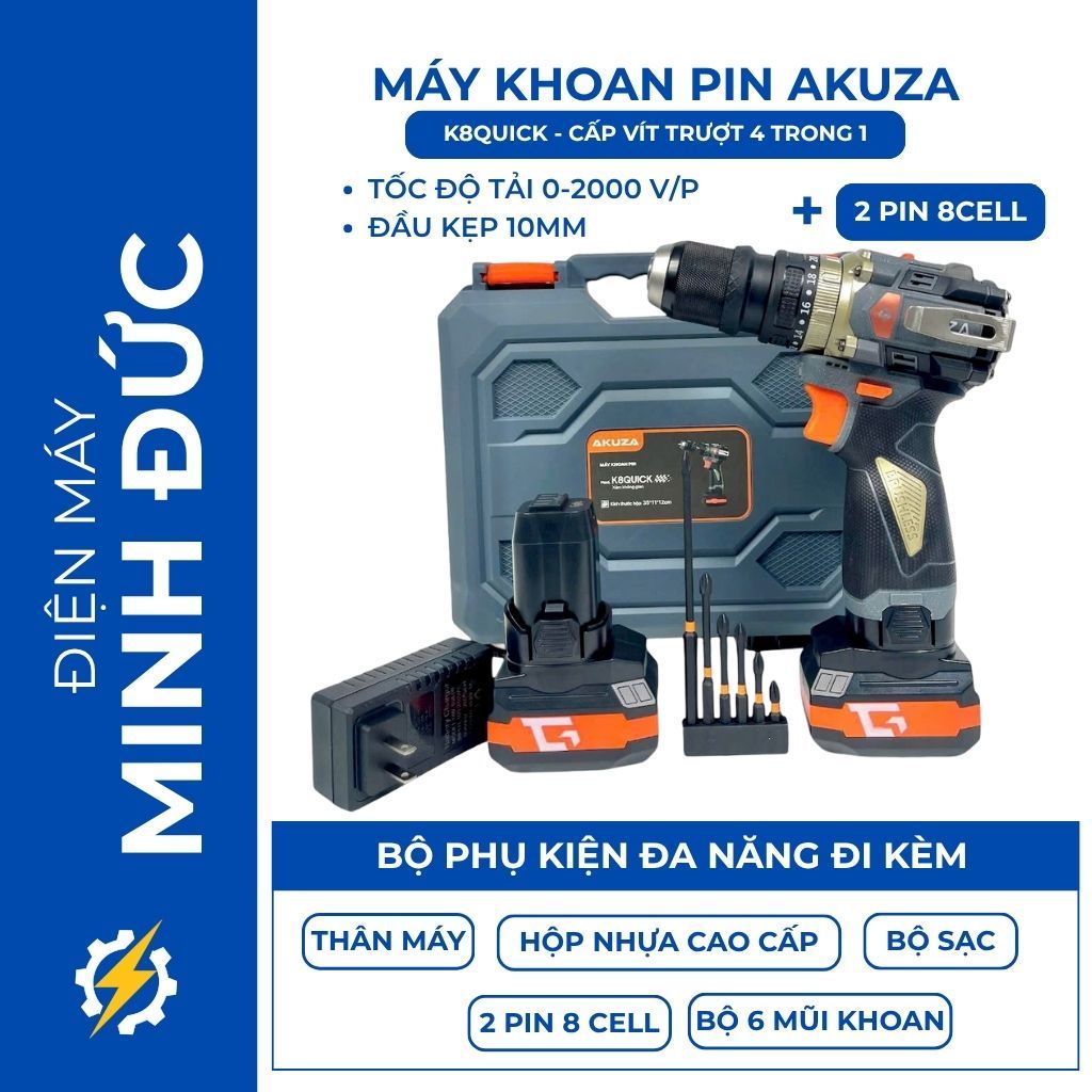Máy Khoan Pin Akuza Đa Năng – Công Suất Mạnh, Pin Sạc Dự Phòng, Phù Hợp Khoan Gỗ, Sắt, Bê Tông Nhẹ