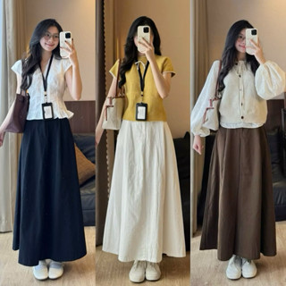   ẢNH OLDSCHOOL  Chân váy kaki thô basic dáng dài xếp ly vintage CV003 