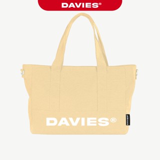 Túi tote đeo chéo vải canvas 2 mặt DAVIES in chữ và logo inox quai đeo tháo rời có lót dù màu kem Medium Tote | D-B69-K