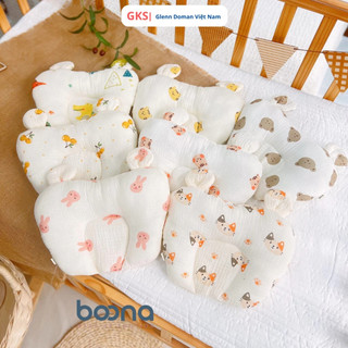  Gối Xô Muslin Hình Trái Tim Tai Gấu Boona Chống Méo Đầu Cho Bé Sơ Sinh GKS204 