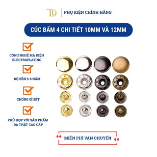 Set 5 nút bấm 4 chi tiết, cúc bấm kim loại làm túi xách da, quần áo, đồ handmade độ bền 5-8 năm