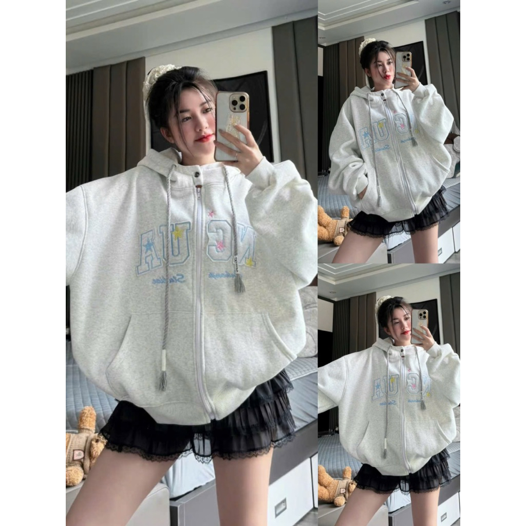 Áo khoác Hoodie NCUA Chữ THÊU ĐẮP, có cúc bấm cổ. CHẤT LIỆU NỈ TẦU, fom boxy mẫu trend BOMBERSHOP
