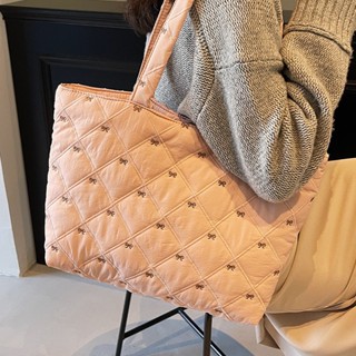  Túi tote nữ chần bông thêu nơ Thời trang Công suất lớn có khuy bấm form rộng nhẹ túi xách đi học đi làm du lịch 