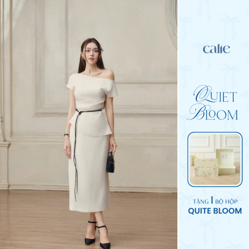 (QUIET BLOOM)  Chân váy bút chì chất tơ vân gỗ basic, mềm mát, sang trọng thời trang Calie CB040