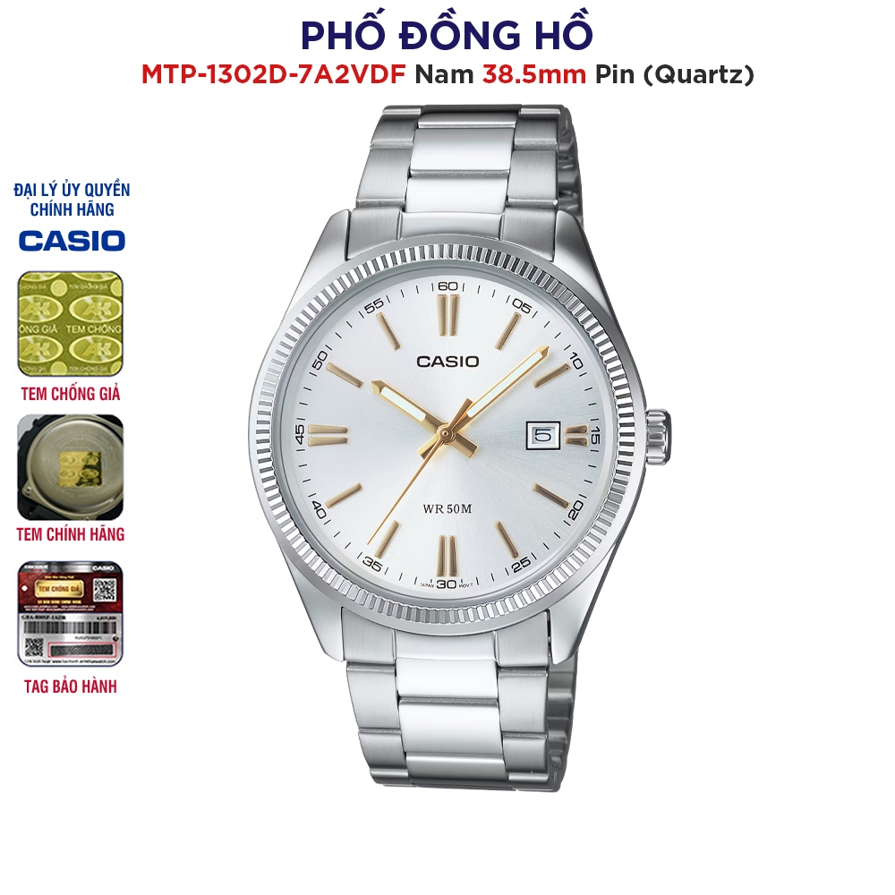 Đồng hồ nam dây kim loại Casio chính hãng Anh Khuê MTP-1302D-7A2VDF