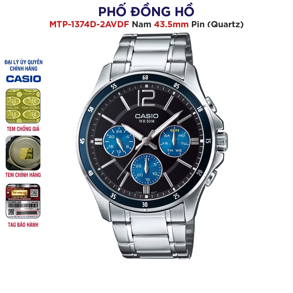Đồng hồ nam dây kim loại Casio chính hãng Anh Khuê MTP-1374D-2AVDF