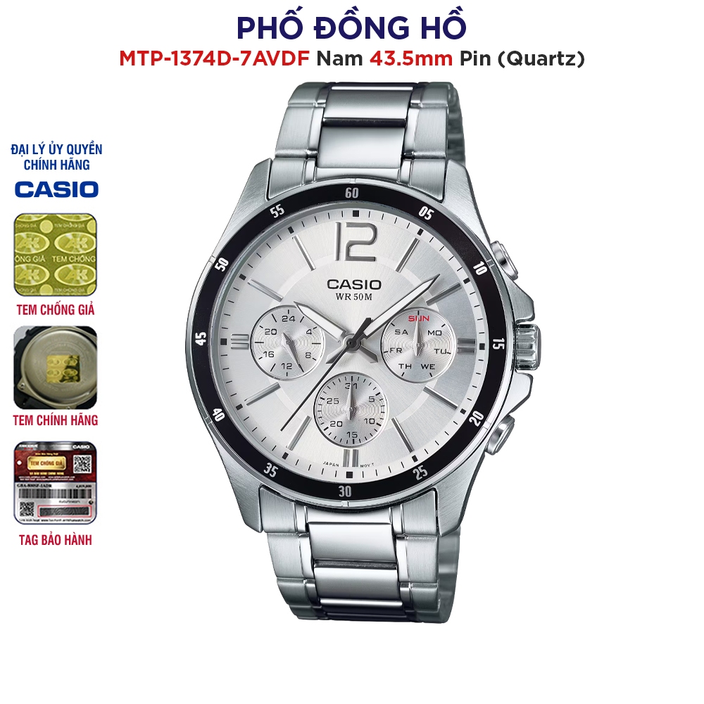Đồng hồ nam dây kim loại Casio chính hãng Anh Khuê MTP-1374D-7AVDF