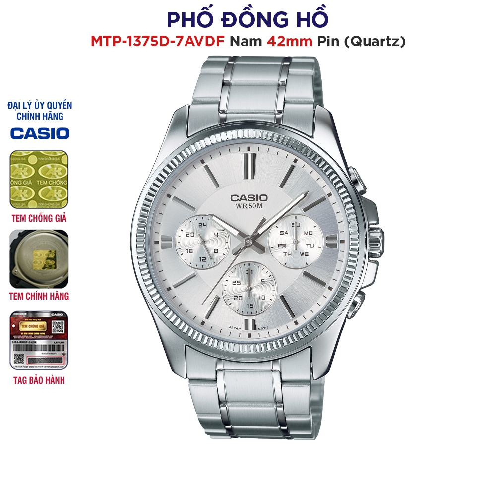 Đồng hồ nam dây kim loại Casio chính hãng Anh Khuê MTP-1375D-7AVDF