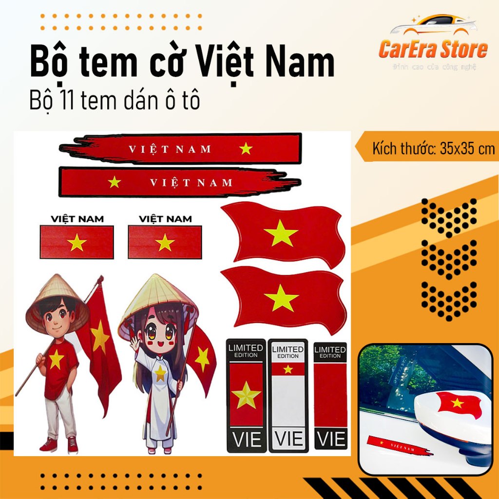 Bộ 11 tem cờ dán trang trí ô tô