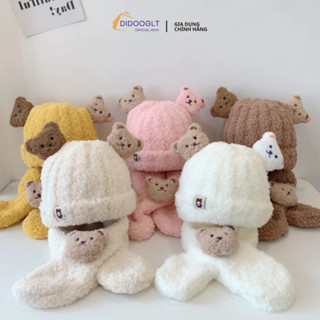  Mũ Len Gấu Lông Cừu Cho Bé Kèm Khăn Quàng Cổ Siêu Ấm   DIDOOGLT  