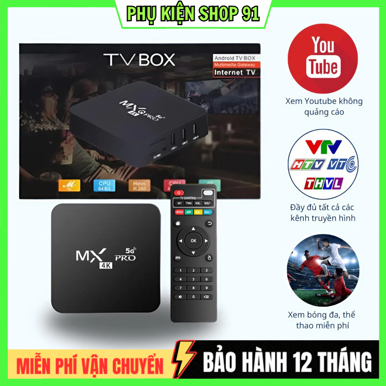 Android TV Box MXQ Pro 4K Bản Tiếng Việt Wifi 5G Smart Tivi Box Xem Truyền Hình 100 Kênh Miễn Phí, X