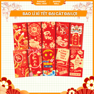 Set 10 Cái lì xì năm 2026 bính ngọ mẫu đẹp , phong bao lì xì may mắn HR