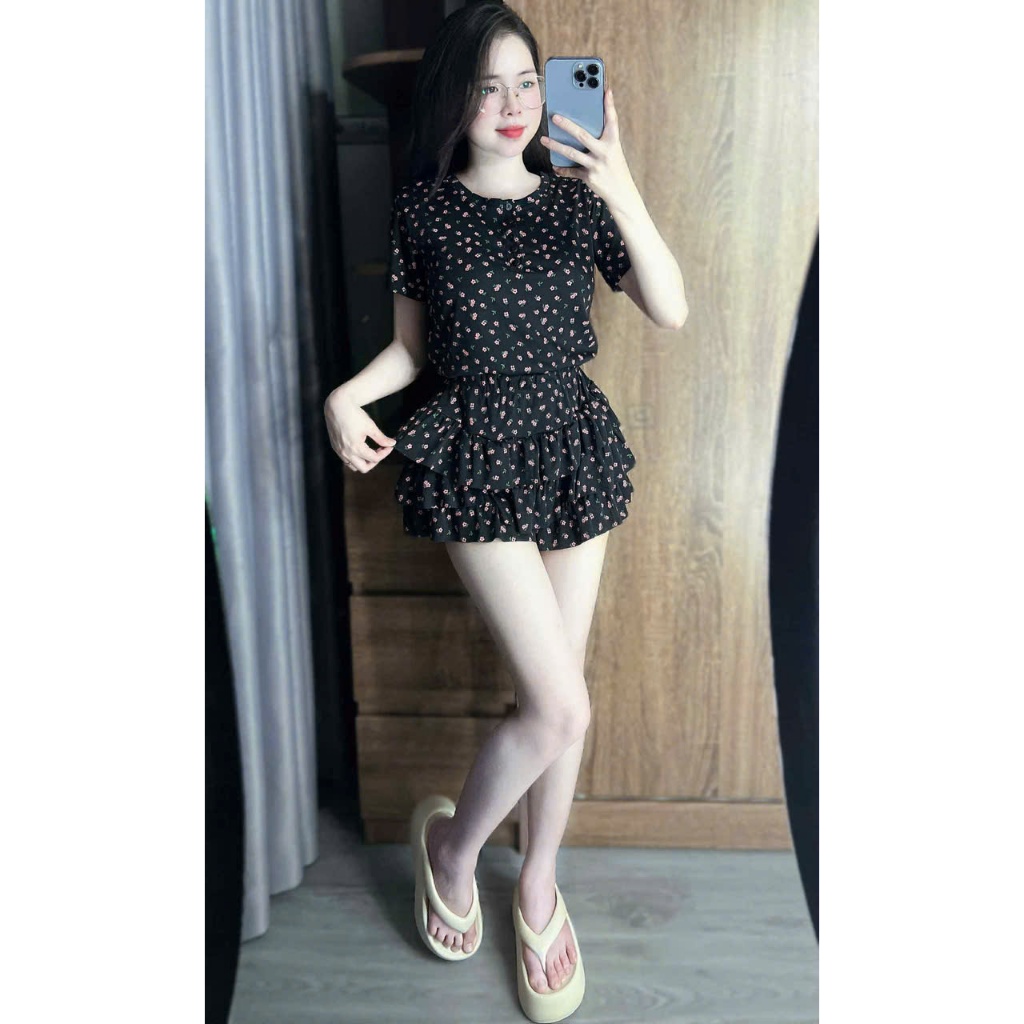SET Thun Tăm, Set Áo Tay Ngắn Hoa Nhí mix QUÀN TẦNG VÁY Bigsize 45-85kg | BigBuy360 - bigbuy360.vn