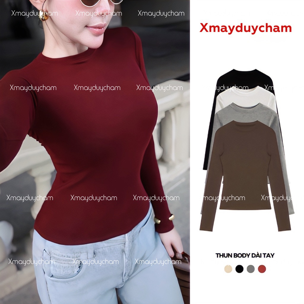 Áo Thun Dài Tay siêu co giãn chất giấy lông thỏ mềm mịn mùa thu đông m660