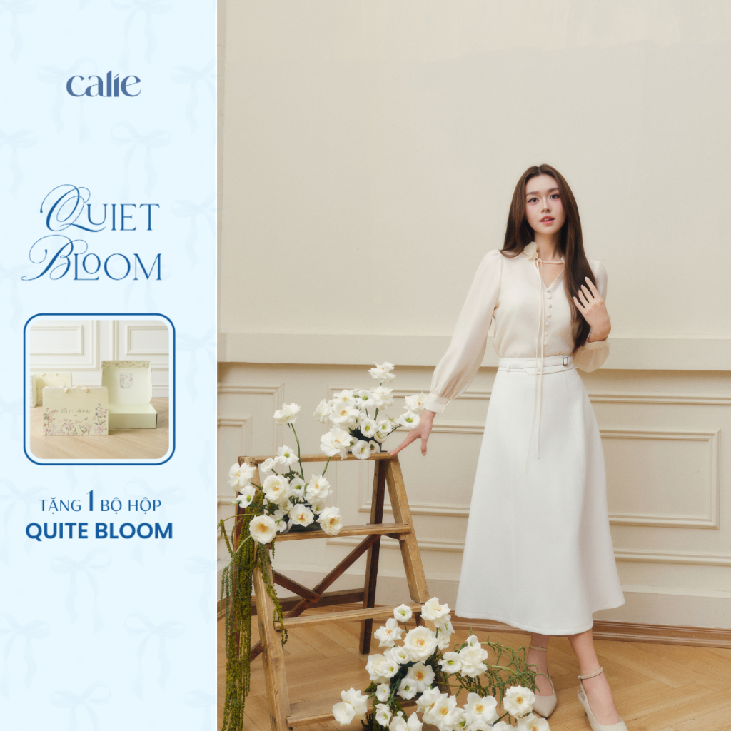 (QUIET BLOOM)  Chân váy dáng A chất chéo hàn cách điệu cạp, form basic, thanh lịch thời trang nữ Cal