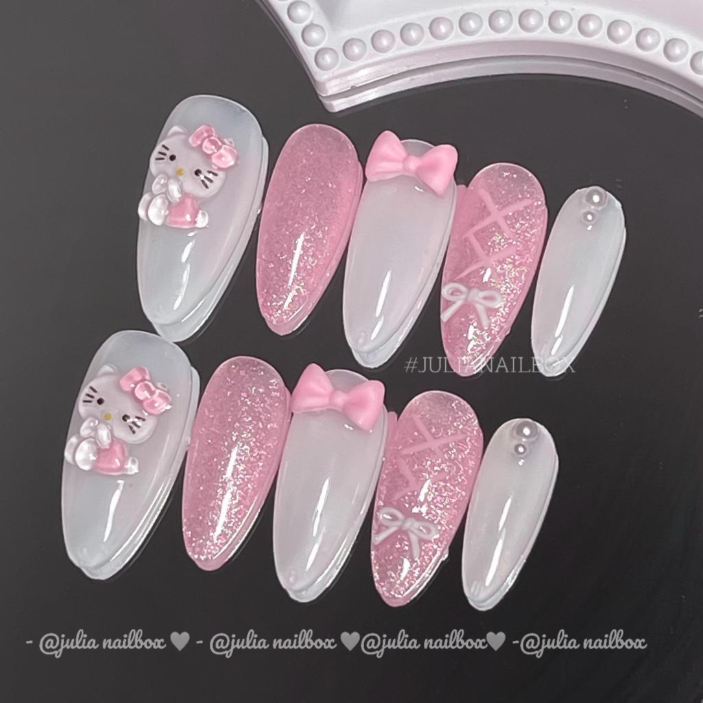 JuliaNailbox Mã T159 Móng tay giả thiết kế thủ công, sơn gel ( tặng kèm keo, miếng dán, dũa, bông la