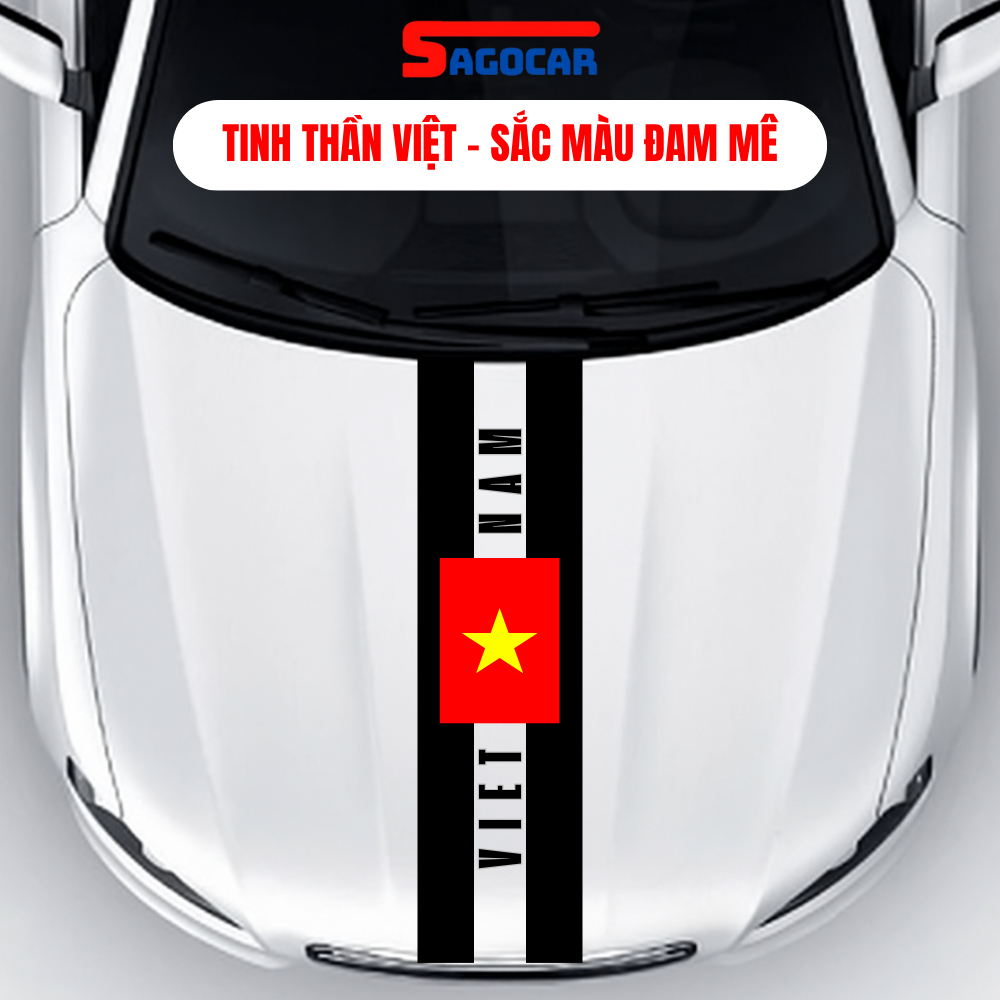 Tem dán capo ô tô cờ Việt Nam – sọc giữa Racing, trang trí nắp capo, chống nước, dễ dán