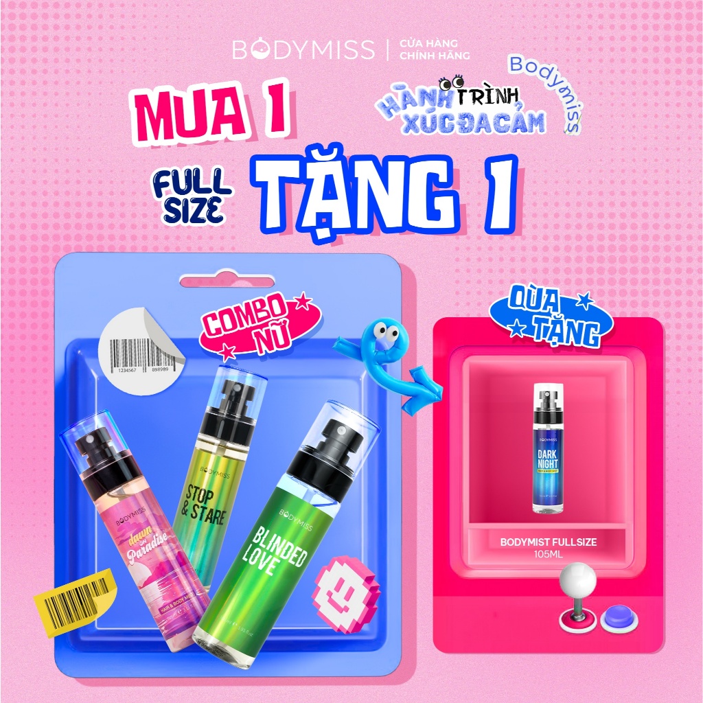 [MUA 1 TẶNG 1] Xịt Thơm Bodymist Unisex Nam Nữ Lưu Hương Lâu 6H Body mist Chính Hãng BODYMISS
