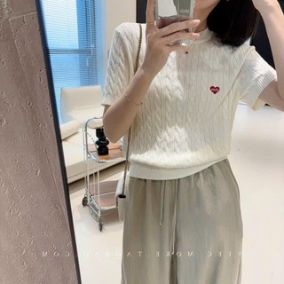   Có Sẵn  Áo len cộc tay cổ tròn thêu tim đỏ Áo len vặn thừng mềm mịn phong cách thời trang Hàn Quốc cho nữ ALCT110 