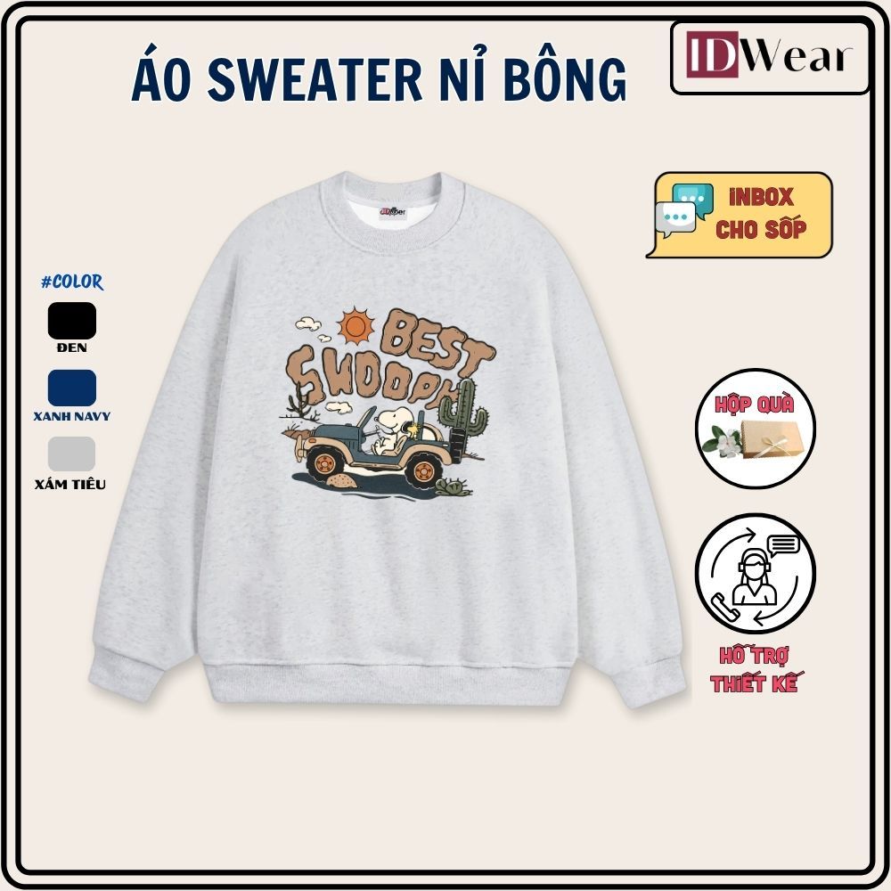 [ÁO SWEATER SNOOPY] Áo Sweater Nỉ Bông 350GSM Cotton 100% Ấm Áp In SNOOPY IW-NEW-04 + CÓ HỘP