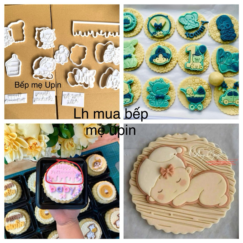 Khuôn nhựa 3d khuôn thôi nôi nhấn gum nhấn cutter nhấn đậu nhấn bánh quy chủ đề thôi nôi mừng đầy tháng sinh nhật bé