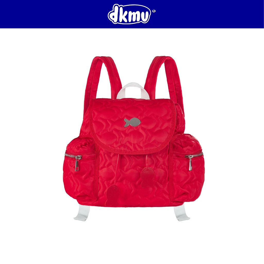 Balo chần bông mini họa tiết Cá xinh DKMV màu đỏ nắp nắp gập dây rút nhiều ngăn Puffy Puffy Backpack