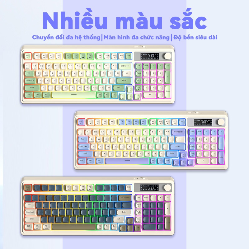 AULA S99PRO Bàn phím màng 99 phím có dây Bluetooth 2.4G RGB màn hình hiển thị LCD Con lăn đa chức năng | BigBuy360 - bigbuy360.vn
