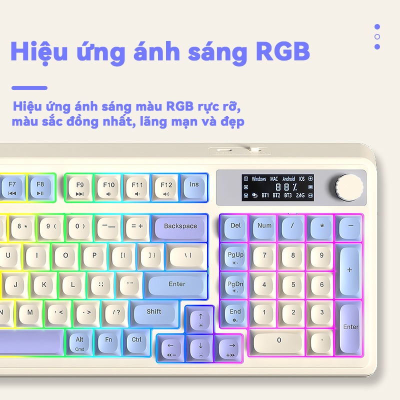 AULA S99PRO Bàn phím màng 99 phím có dây Bluetooth 2.4G RGB màn hình hiển thị LCD Con lăn đa chức năng | BigBuy360 - bigbuy360.vn