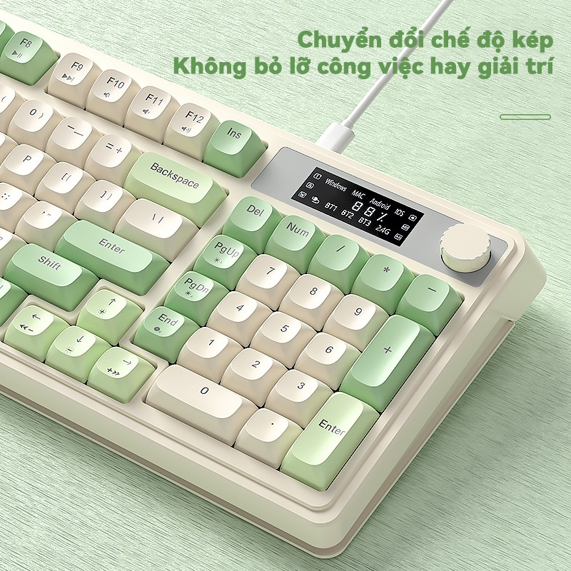 AULA S99PRO Bàn phím màng 99 phím có dây Bluetooth 2.4G RGB màn hình hiển thị LCD Con lăn đa chức năng | BigBuy360 - bigbuy360.vn