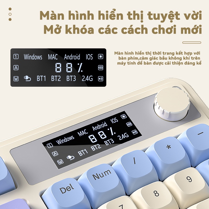 AULA S99PRO Bàn phím màng 99 phím có dây Bluetooth 2.4G RGB màn hình hiển thị LCD Con lăn đa chức năng | BigBuy360 - bigbuy360.vn