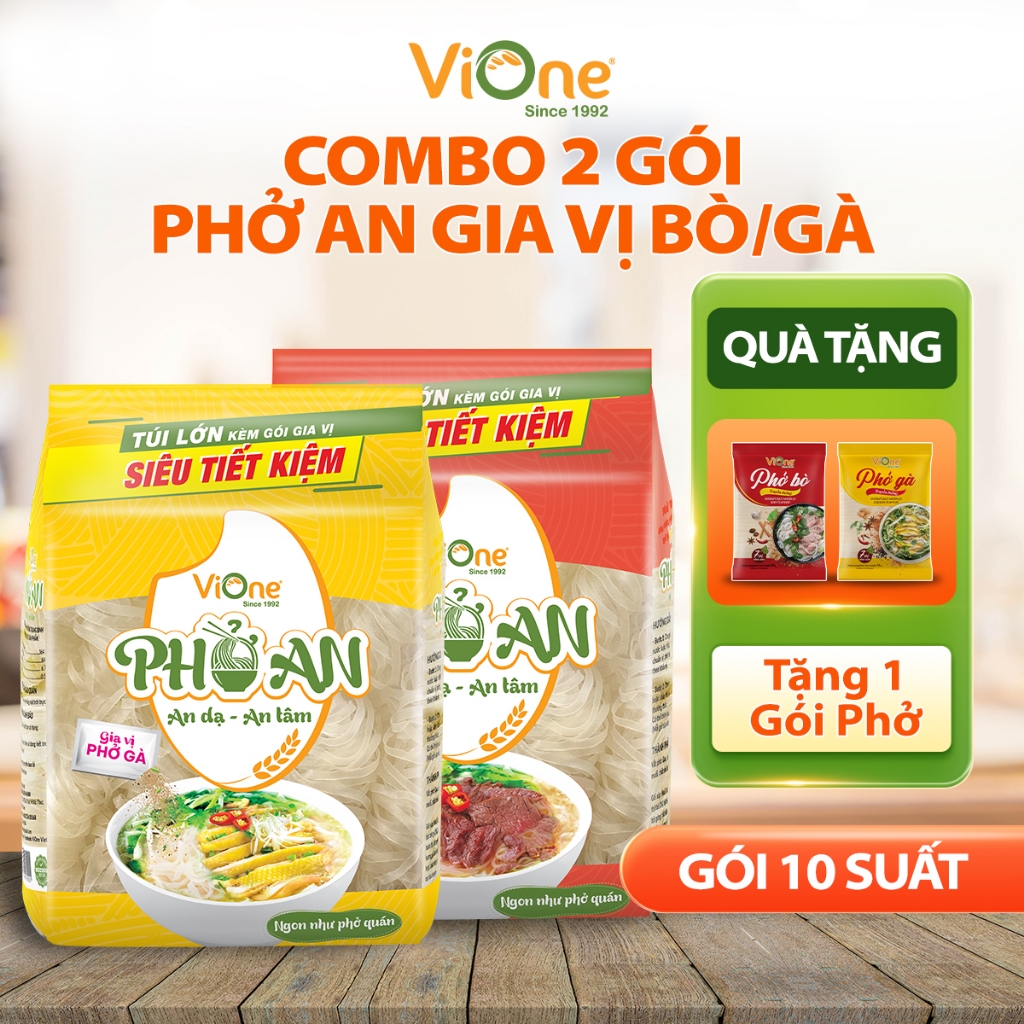 Combo 2 gói phở gà/phở bò ViOne, phở khô kèm gia vị phở bò/gà gói 10 suất