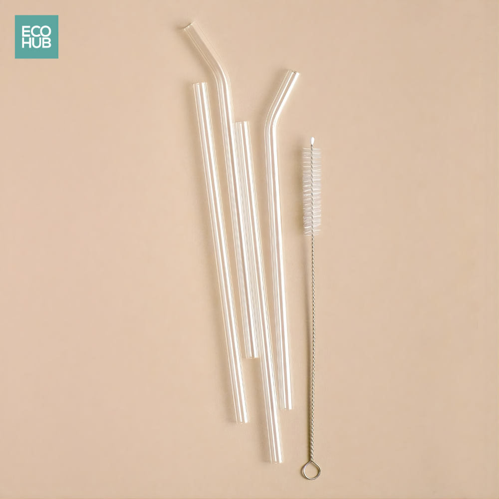 Ống Hút Thủy Tinh ECOHUB, Cong / Thẳng (dài 200mm, đường kính 8, 14mm) Trong suốt | E00074