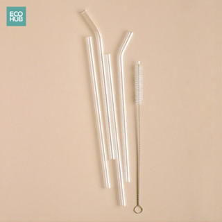Ống Hút Thủy Tinh ECOHUB, Cong / Thẳng (dài 200mm, đường kính 8, 14mm) Trong suốt | E00074
