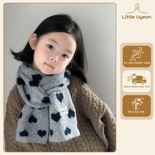Little Uyeon - Khăn len hoạ tiết trái tim dễ thương, chất len mềm mịn phong cách Hàn Quốc