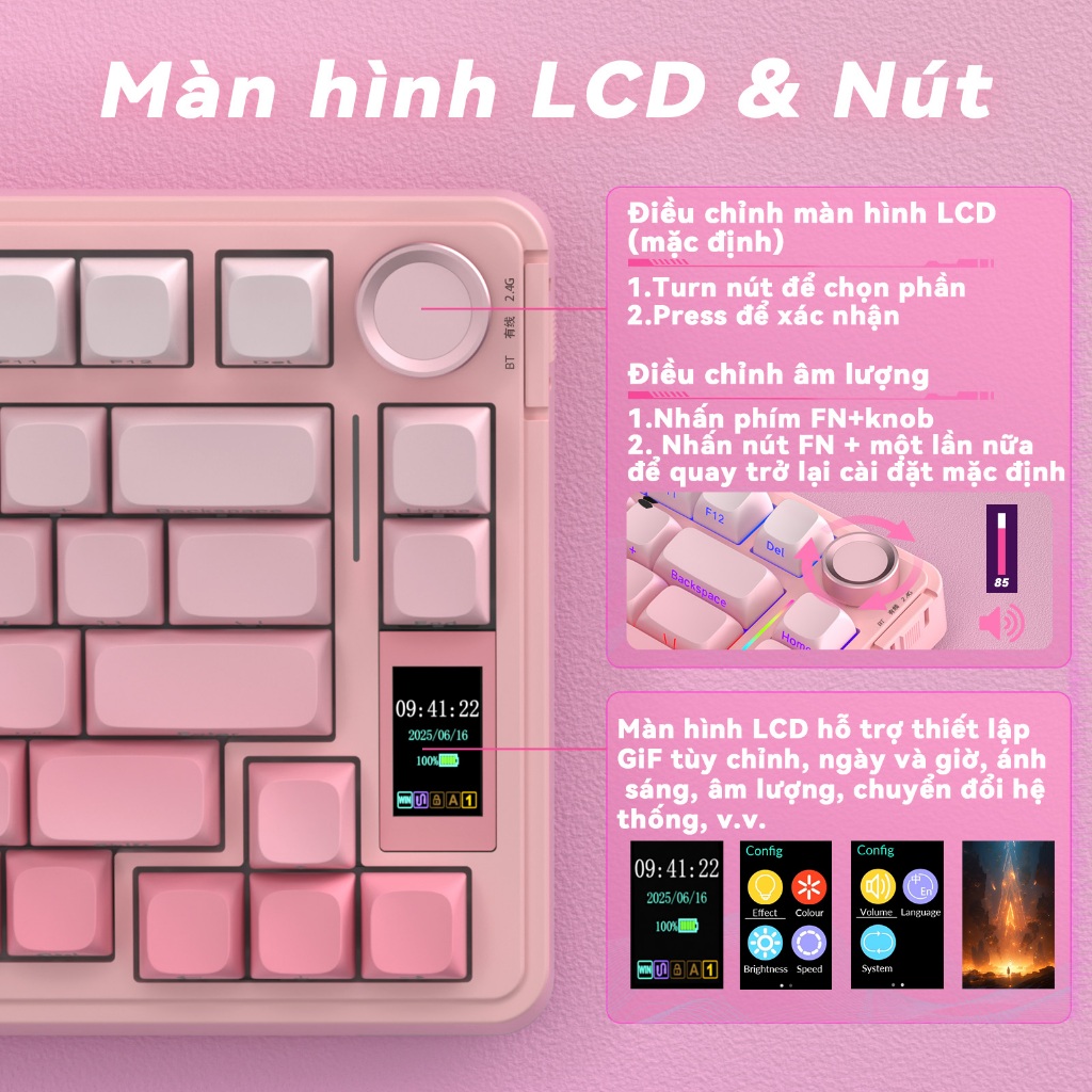 AULA S75PRO Bàn phím cơ khí Tri-mode Hot Swap với núm và màn hình hiển thị đa chức năng RGB Light Effect | BigBuy360 - bigbuy360.vn