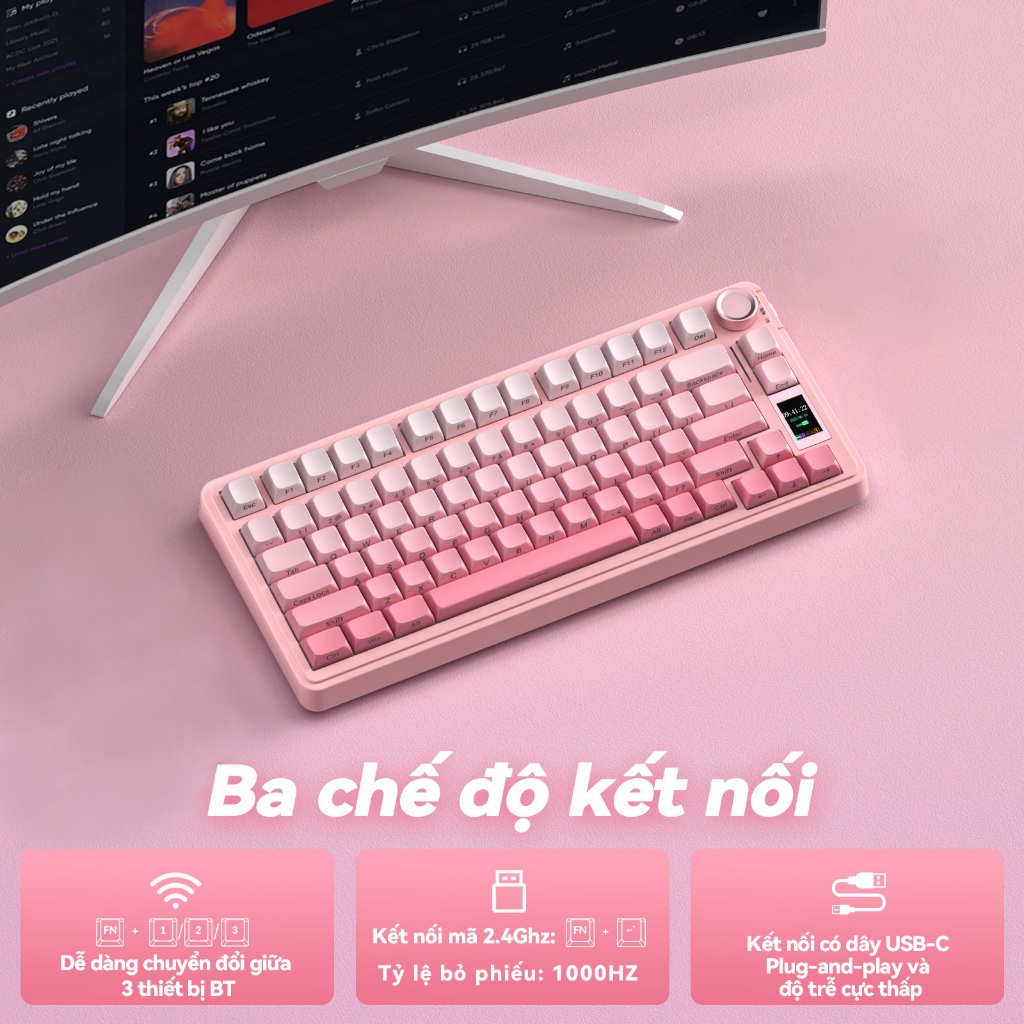 AULA S75PRO Bàn phím cơ khí Tri-mode Hot Swap với núm và màn hình hiển thị đa chức năng RGB Light Effect | BigBuy360 - bigbuy360.vn