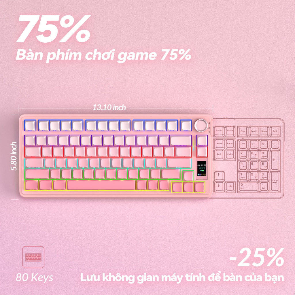 AULA S75PRO Bàn phím cơ khí Tri-mode Hot Swap với núm và màn hình hiển thị đa chức năng RGB Light Effect | BigBuy360 - bigbuy360.vn