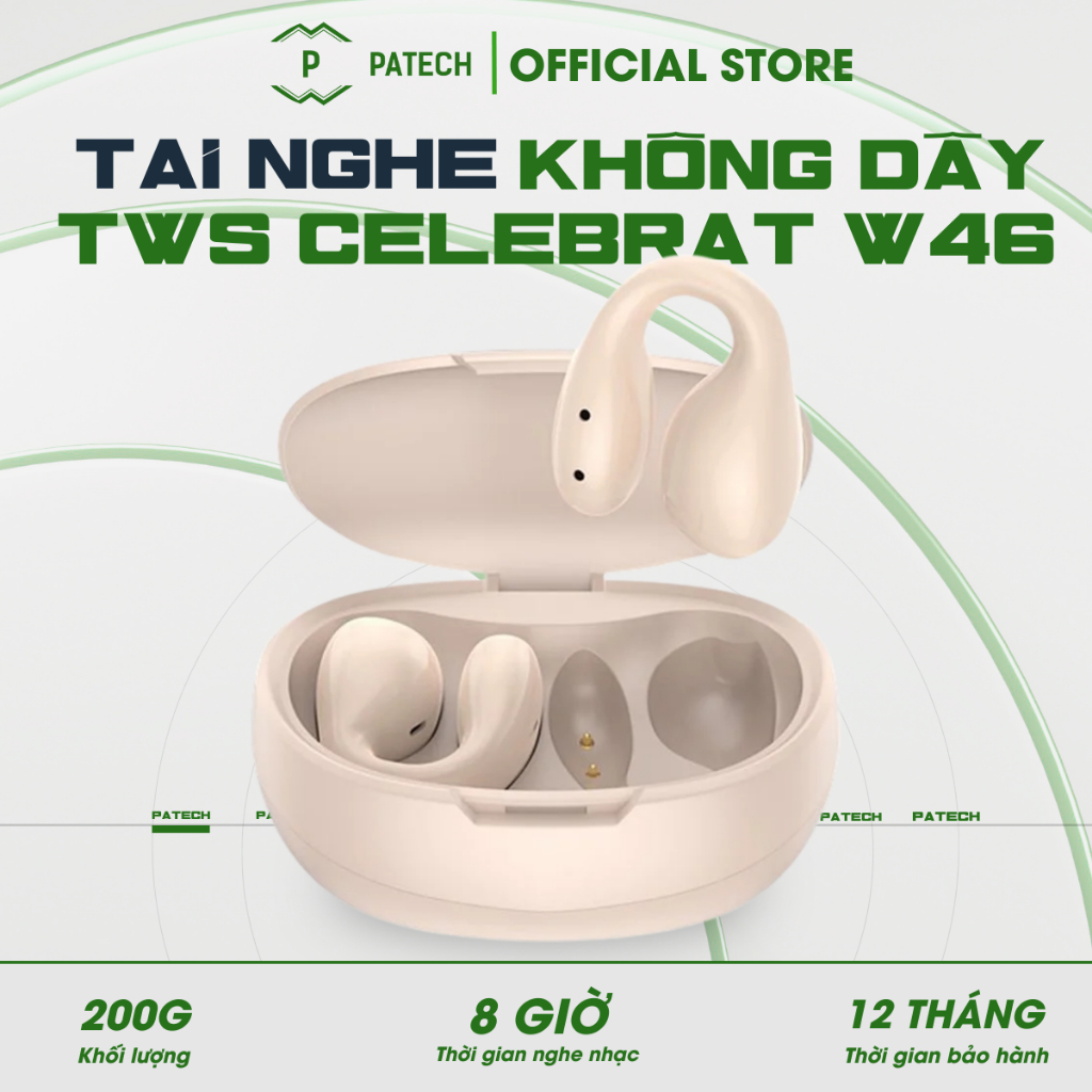 Tai Nghe Không Dây TWS Celebrat W46 | Bluetooth 5.1 Âm Thanh Stereo Sạc Type-C Pin 8 GiờChính Hãng